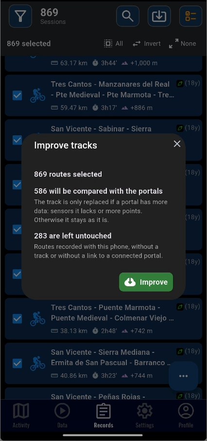 Improve tracks: before starting, how many routes will be compared with the portals