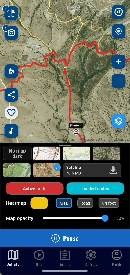 Satellite map with route