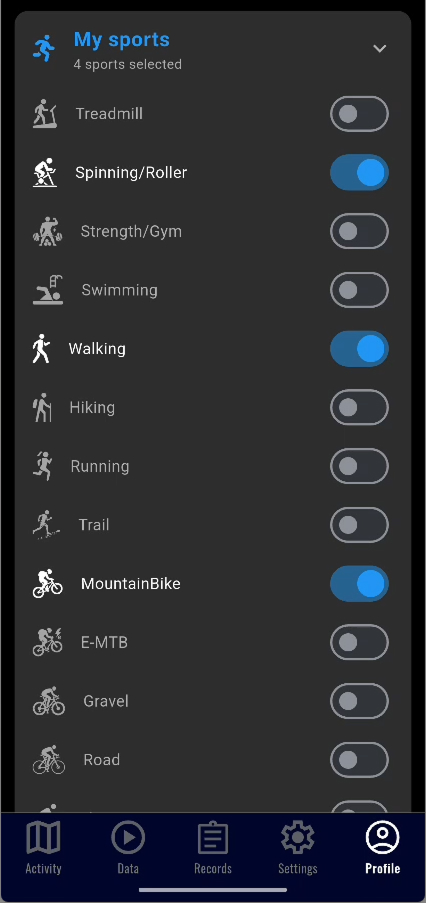 My sports selection