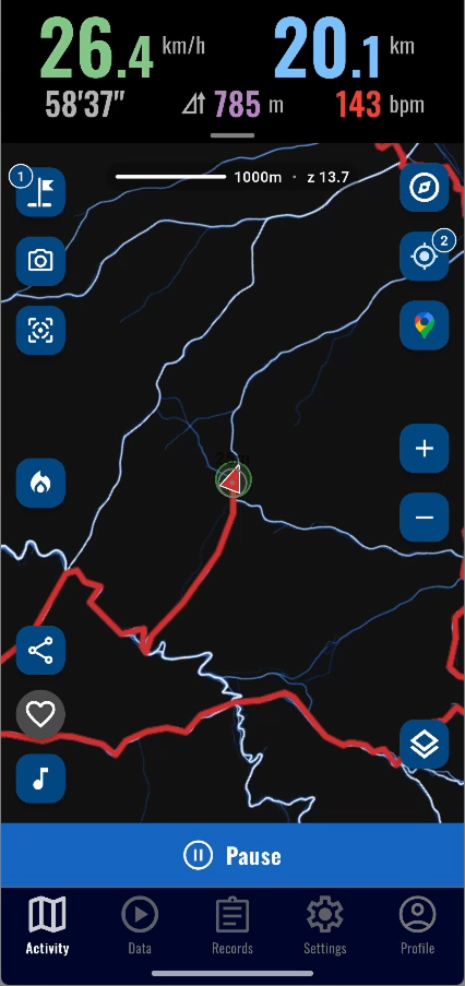 Topographic map with GPX routes