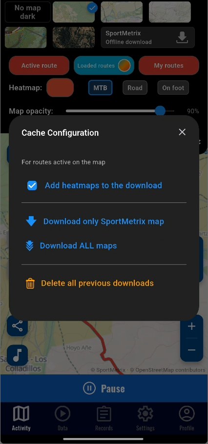 Offline download: just the SportMetrix map or all of them, with the heatmap