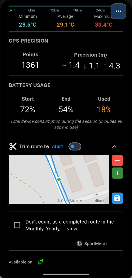 6. GPS precision, battery usage and route trimming