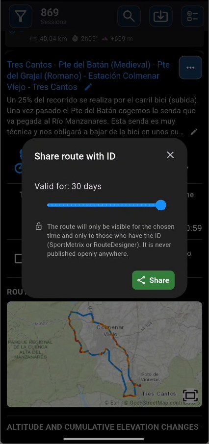 Share with ID: choose how many days the route stays available